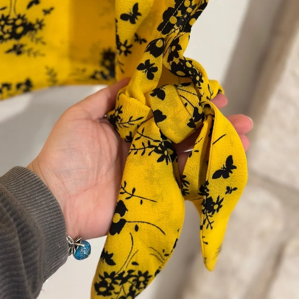 Michael Kors Yellow Floral Tie Front Blouse - Picture 4 of 6